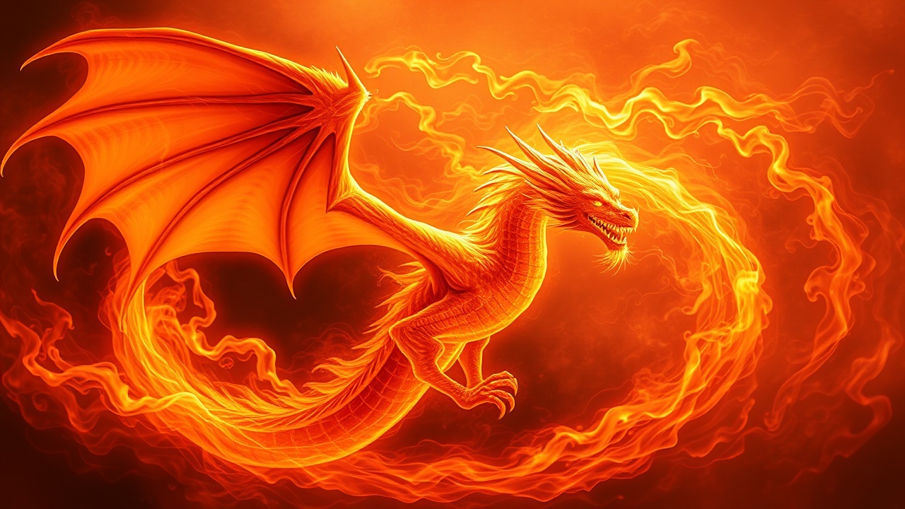Огненный дракон из потоков света