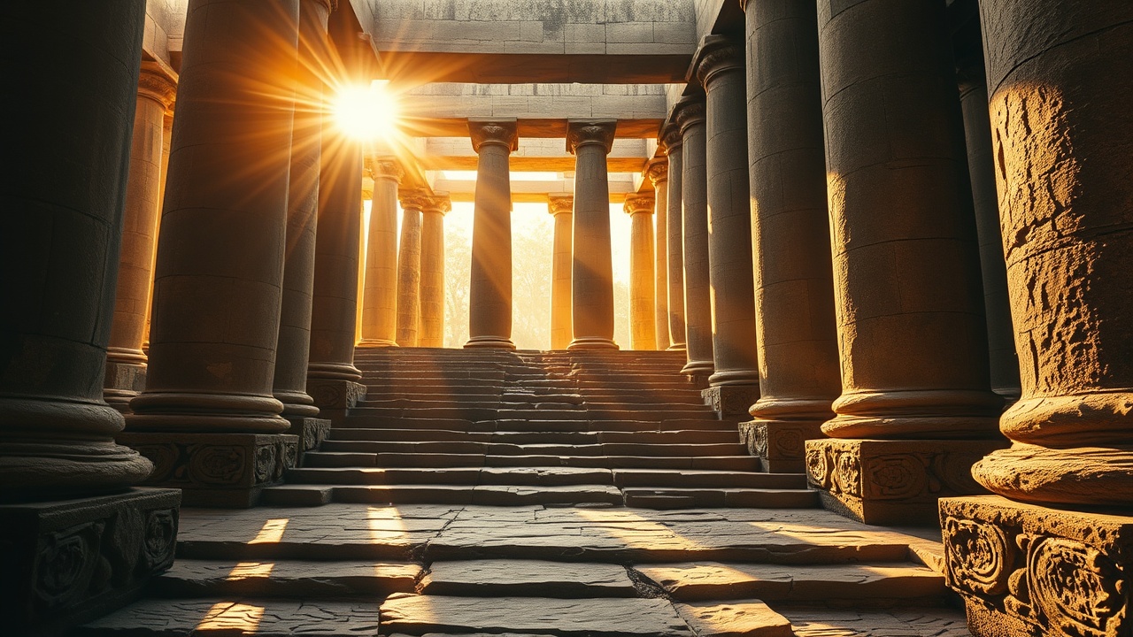 Путь к древнему храму в утреннем свете